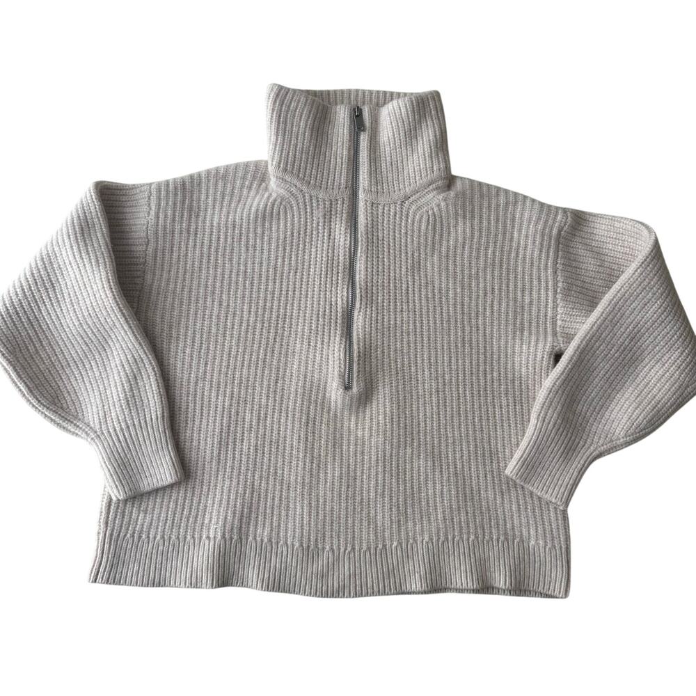 Everlane Women's XS Half Zip Heathered Oat Ribbed 100% Wool Sweater